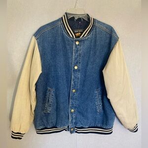 Vintage High Sierra Bomber Jacket Men’s XL Denim Quilted Lining - Flag Eagle.